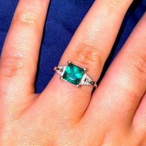 Lab created emerald with sterling silver band